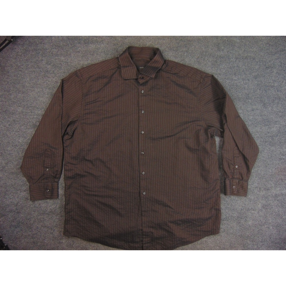 Zanella Button Down Shirt Mens 2XL Brown Herringbone Stripe Made in Italy - Picture 2 of 10